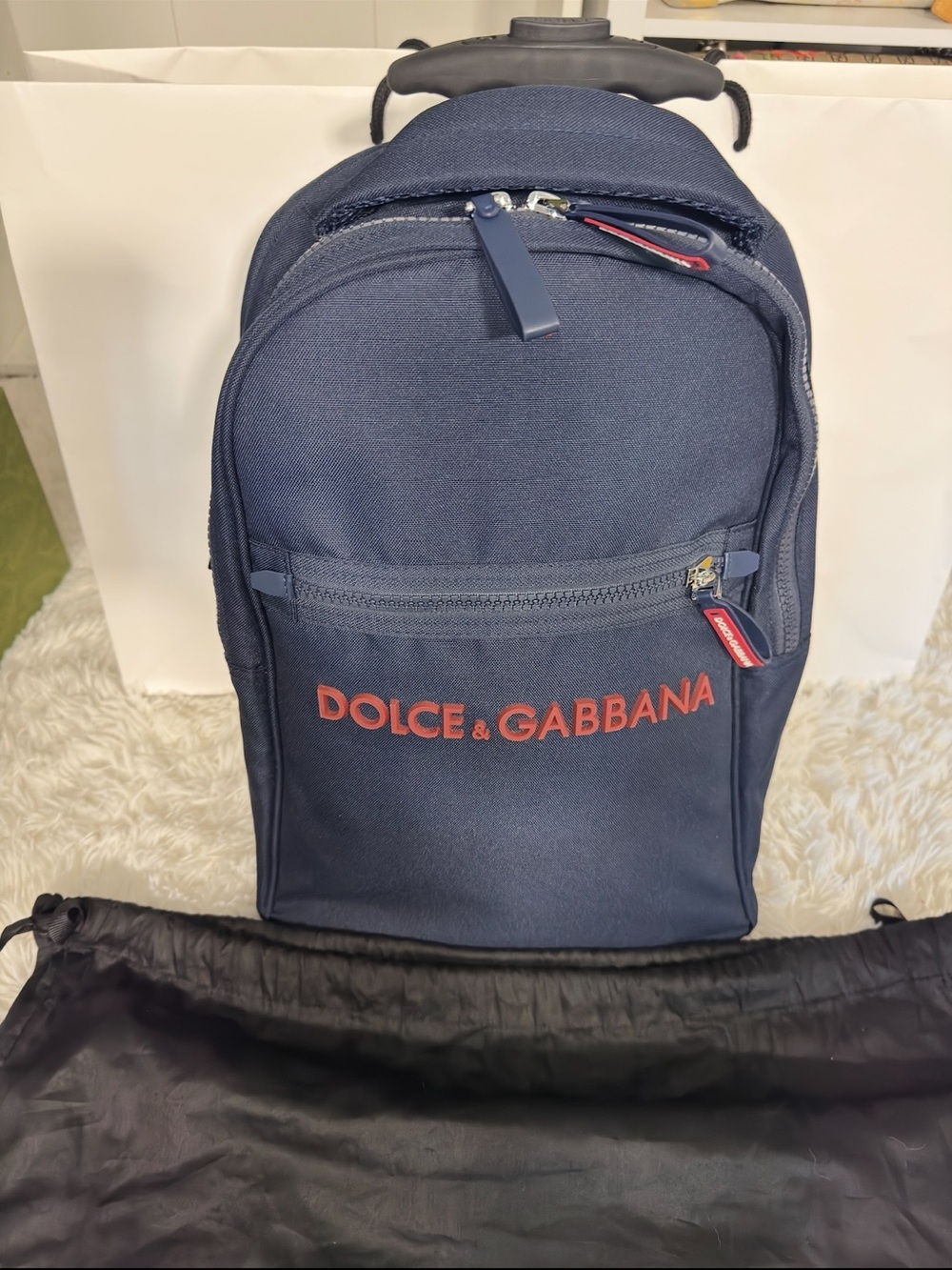 Dolce & Gabbana Navy Rolling Backpack with Red Logo